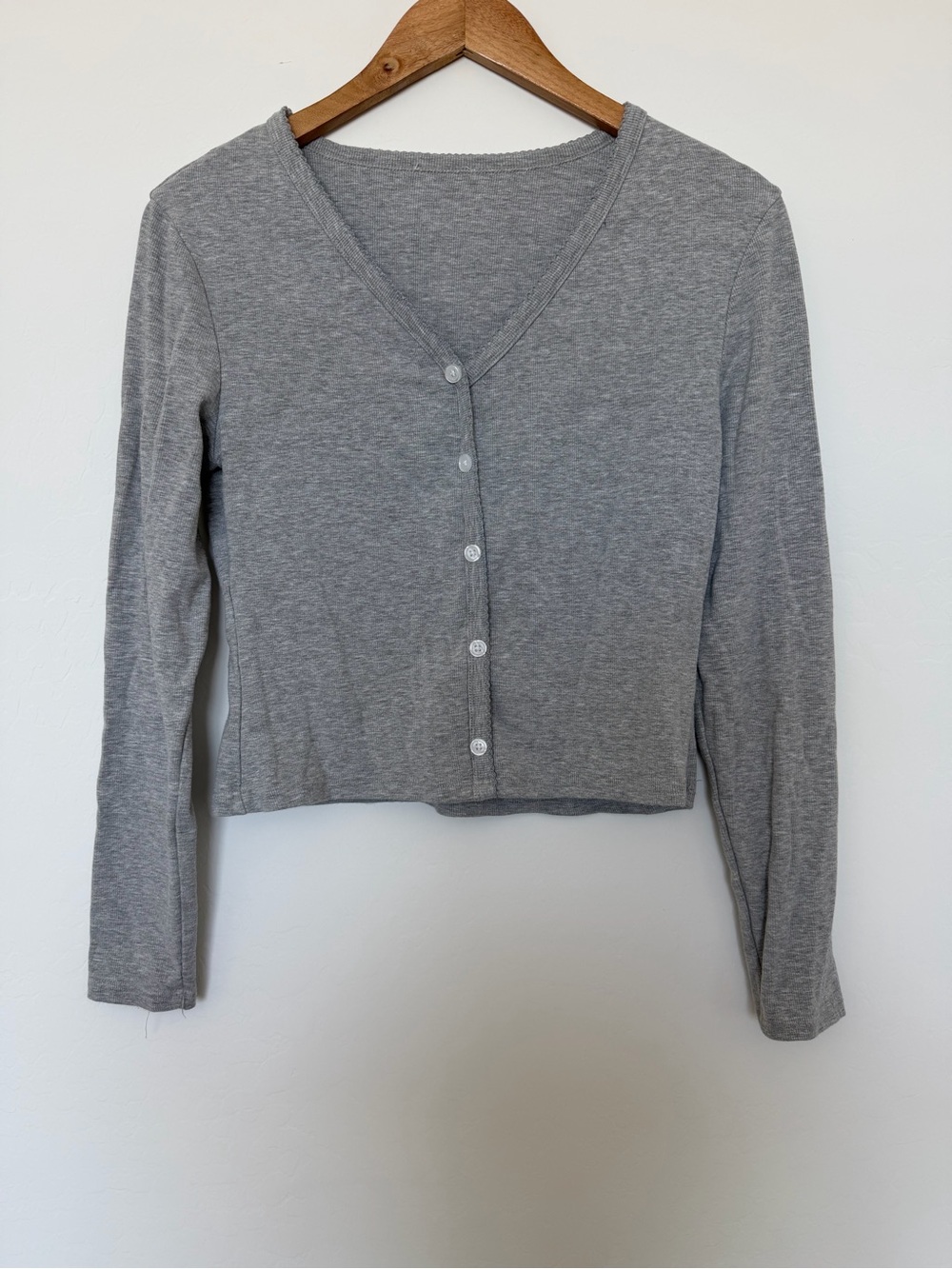 Women's Grey Button-Front V-Neck Top